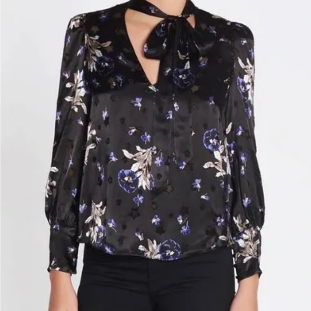 Rebecca Taylor Black and Blue Floral Blouse